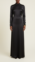 Satin Maxi Dress with Gold Trim – Women's Luxury Formal Gown