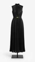 Onyx Black Pleated Silk Dress